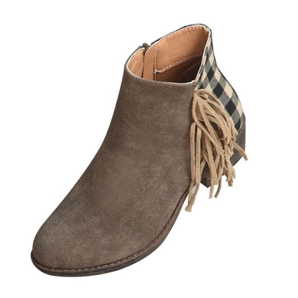 Brand New Womens Brown Suede Gingham Tassel Zipper Bootie Size 7 - Picture 1 of 5